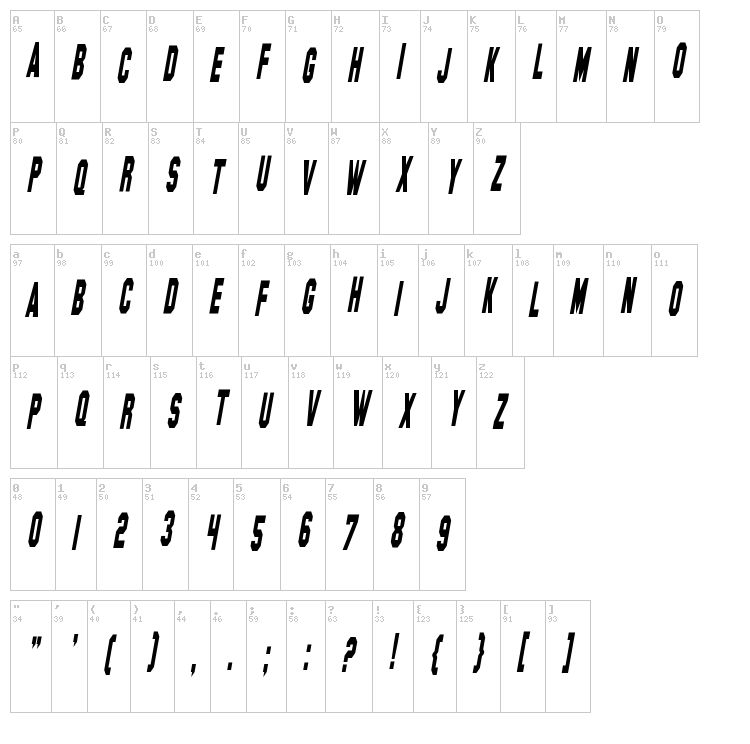 SF Hollywood Hills font map